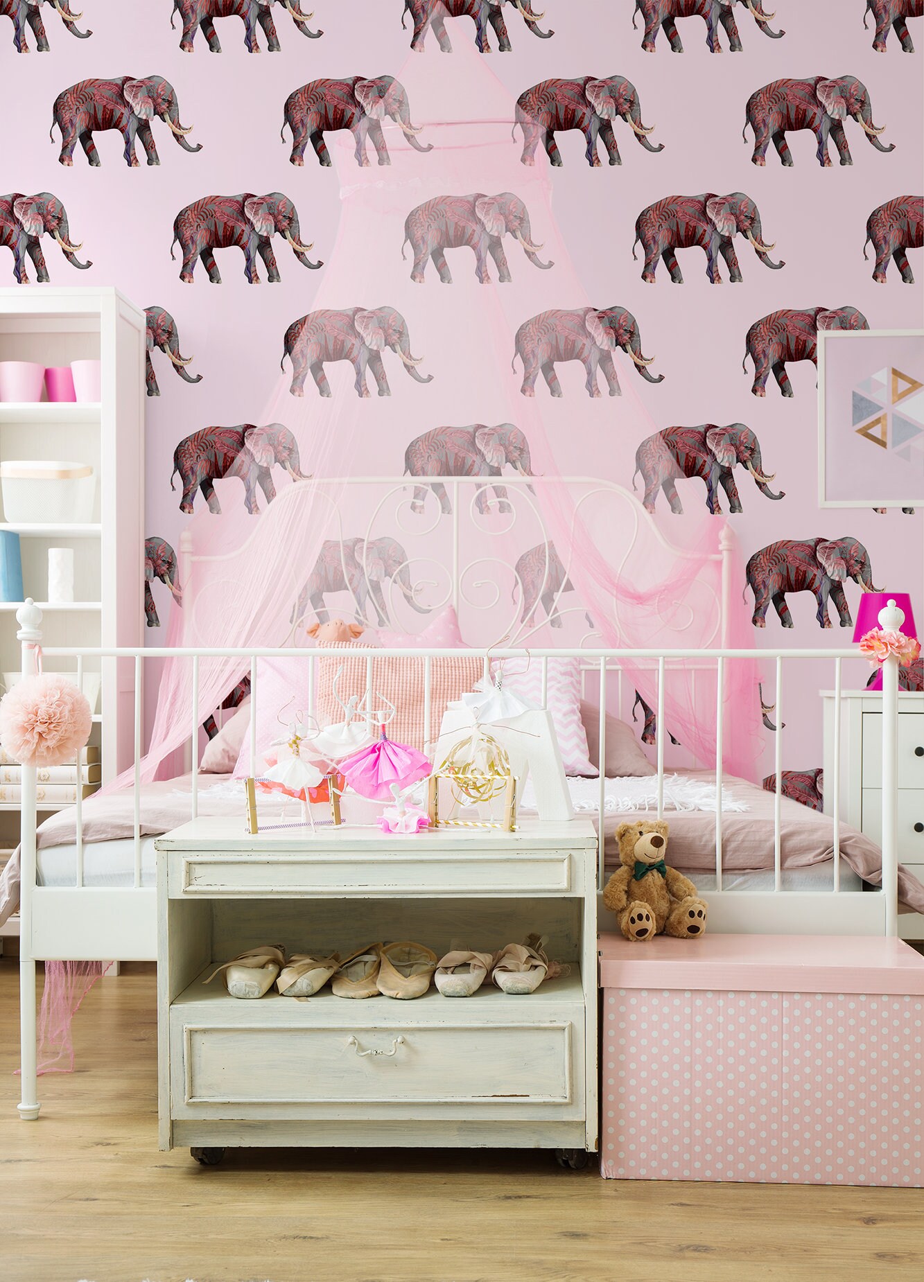 Pink Elephants Wallpaper for Nursery Peel and Stick Animal Etsy