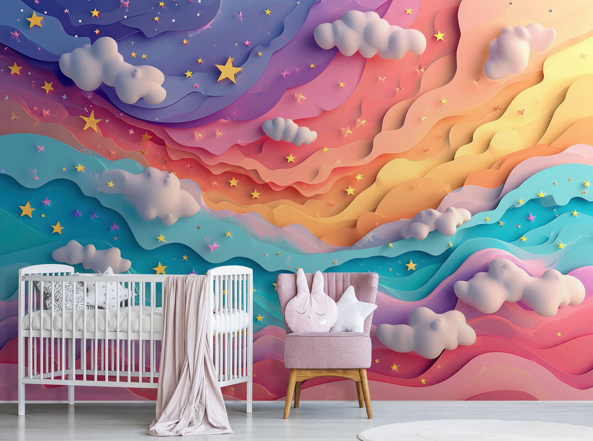 Colorful Abstract Nursery Rainbow Wall Mural, Peel and Stick Wallpaper ...