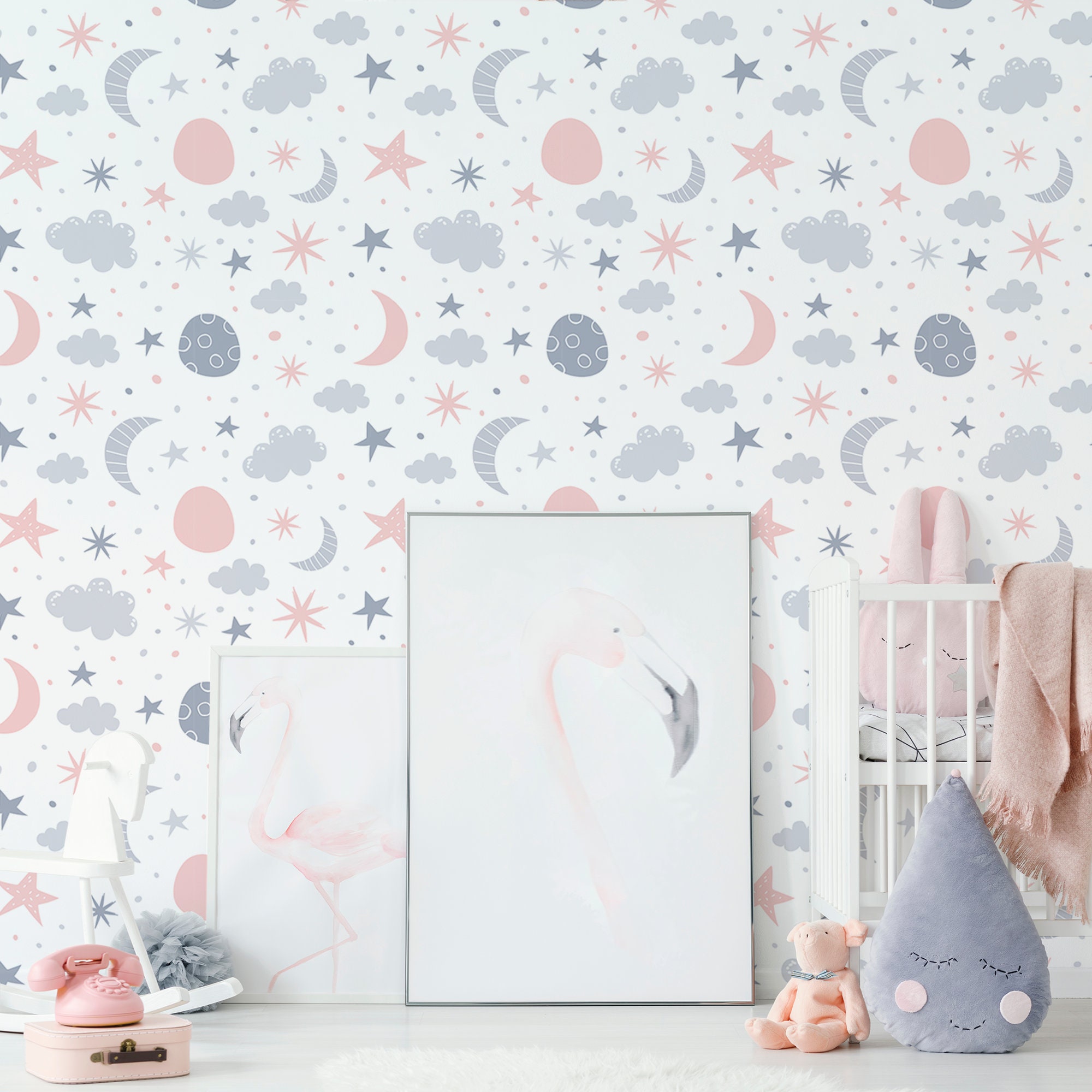 Night Sky Wallpaper, Peel and Stick Removable Wall Mural With Moon and ...