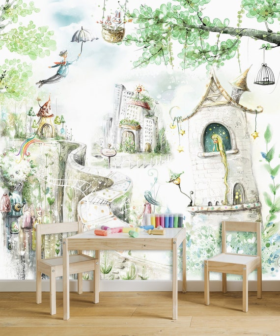 Magical land self adhesive wallpaper, nursery wallpaper, papier peint adhésif, removable wallpaper, peel and stick wallpaper, wall mural