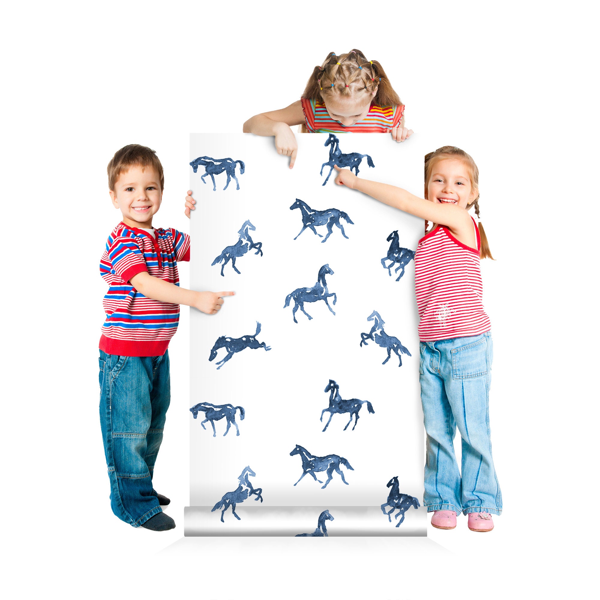 Hand Painted Horses Wallpaper Peel and Stick Kids Wall Mural Etsy