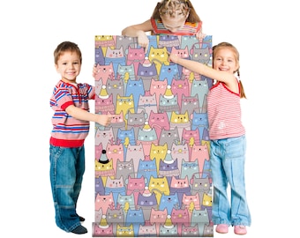 Cat removable wallpaper, kids wallpaper with funny cats, nursery wallpaper, peel and stick wall decor, self adhesive wallpaper