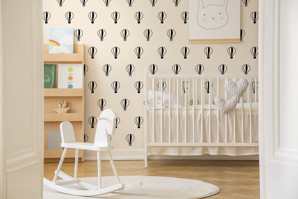 Minimalistic nursery wallpaper with hot air balloons peel and | Etsy