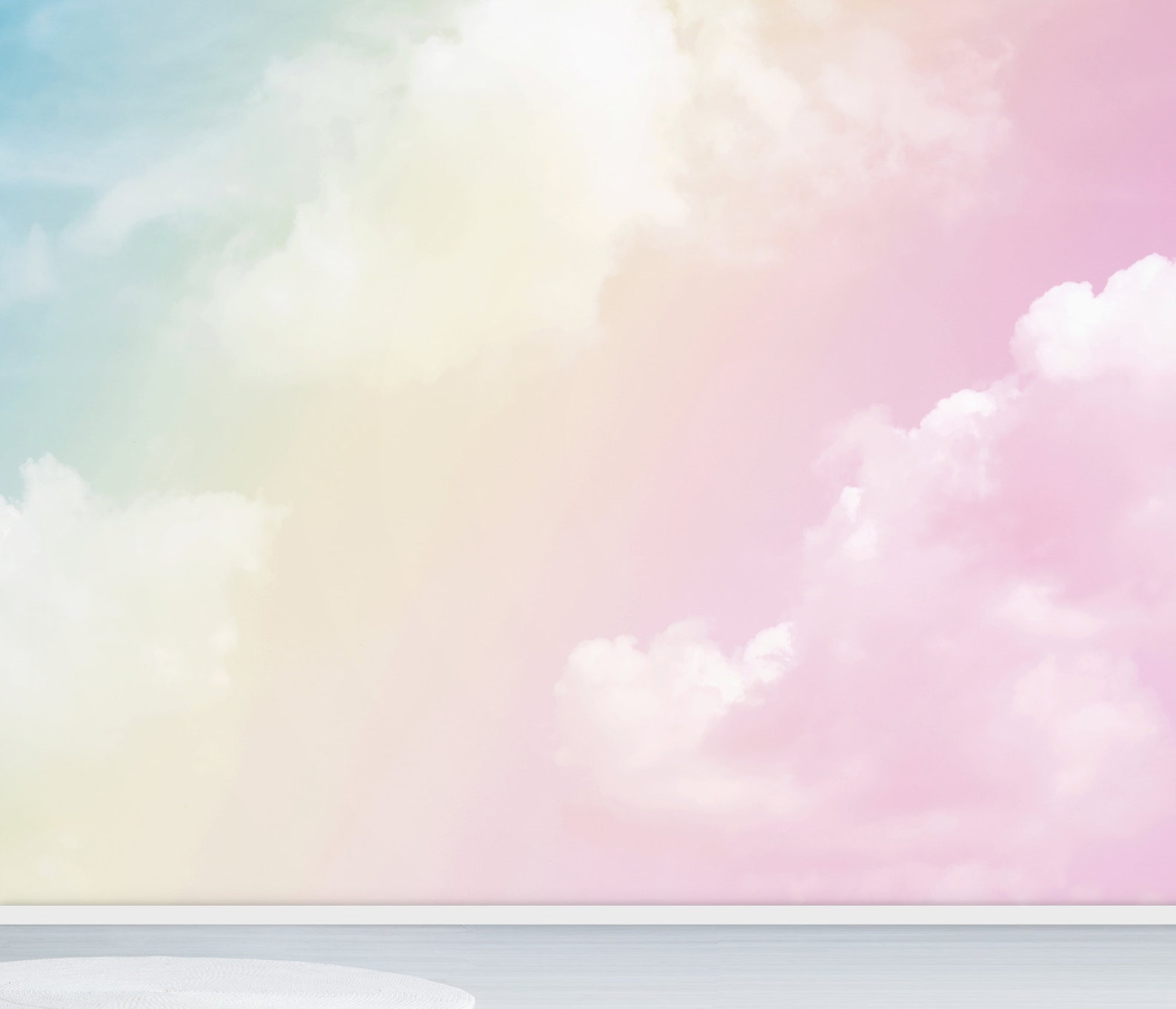 Pastel Clouds Kids Wallpaper, Kids Room Wall Mural, Pink Sky Peel and ...