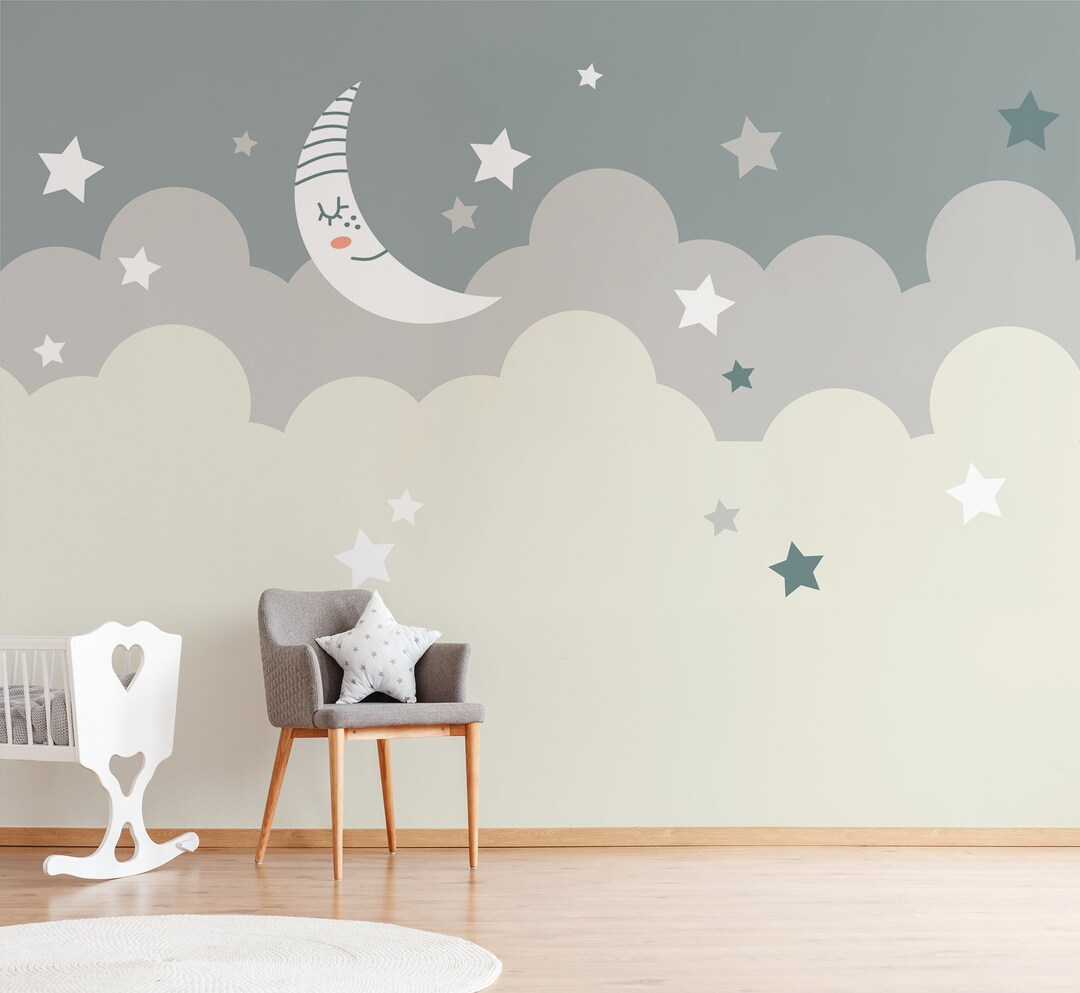 Moon Sky Kids Wallpaper Mural, Peel and Stick Self Adhesive Removable ...