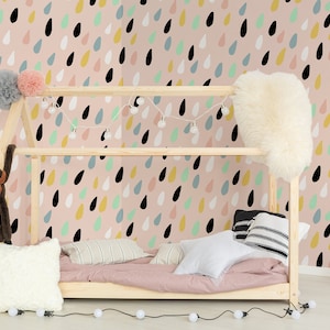 Colorful raindrops wallpaper for kids room, peel and stick wall mural with abstract pattern, nursery wallpaper, temporary wallpaper#