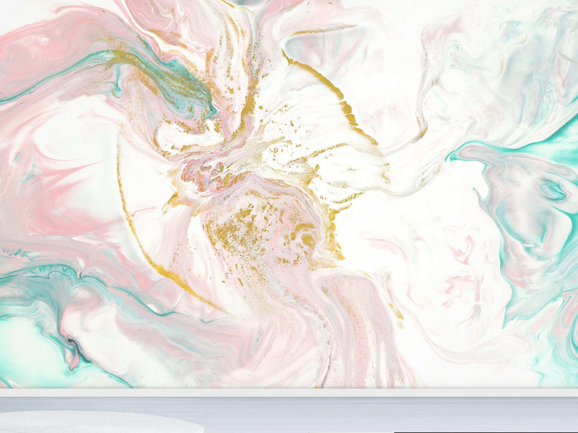 Watercolor marble wallpaper abstract turquoise and pink wall Etsy