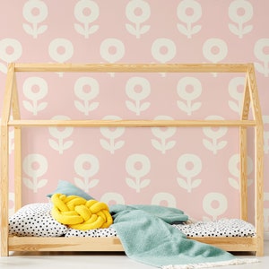 Nursery wallpaper with floral pattern, peel and stick wallpaper for girls room, temporary removable wall mural#