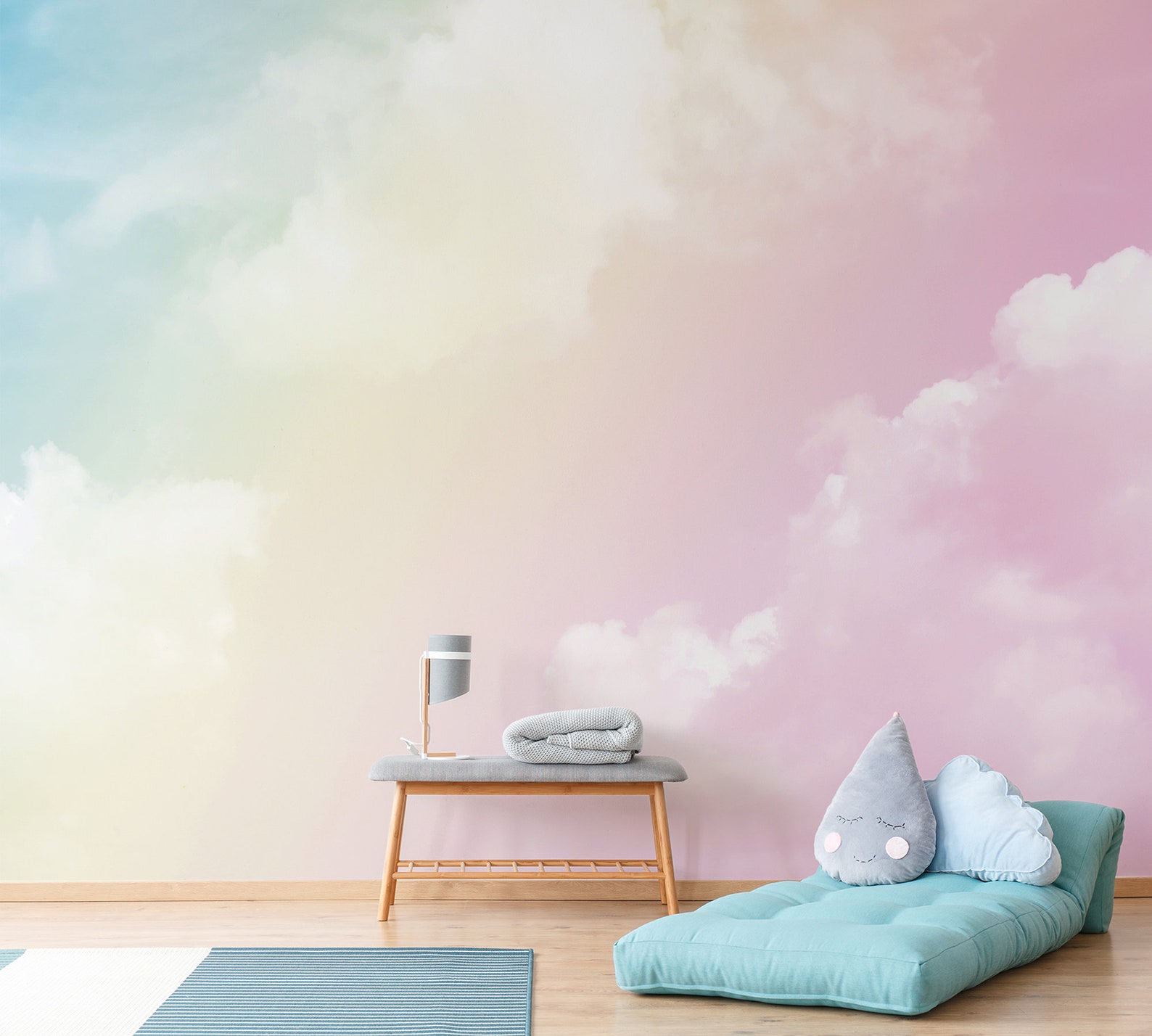 Pastel Clouds Kids Wallpaper, Kids Room Wall Mural, Pink Sky Peel and ...
