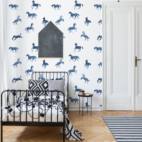 Hand Painted Horses Wallpaper Peel and Stick Kids Wall Mural Etsy