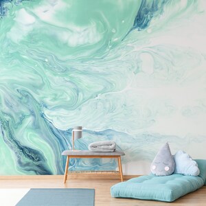 Papel tapiz de mármol color verde azulado, mural de pared abstracto de acuarela, papel tapiz extraíble para niños, autoadhesivo, decoración de pared despegable y pegable