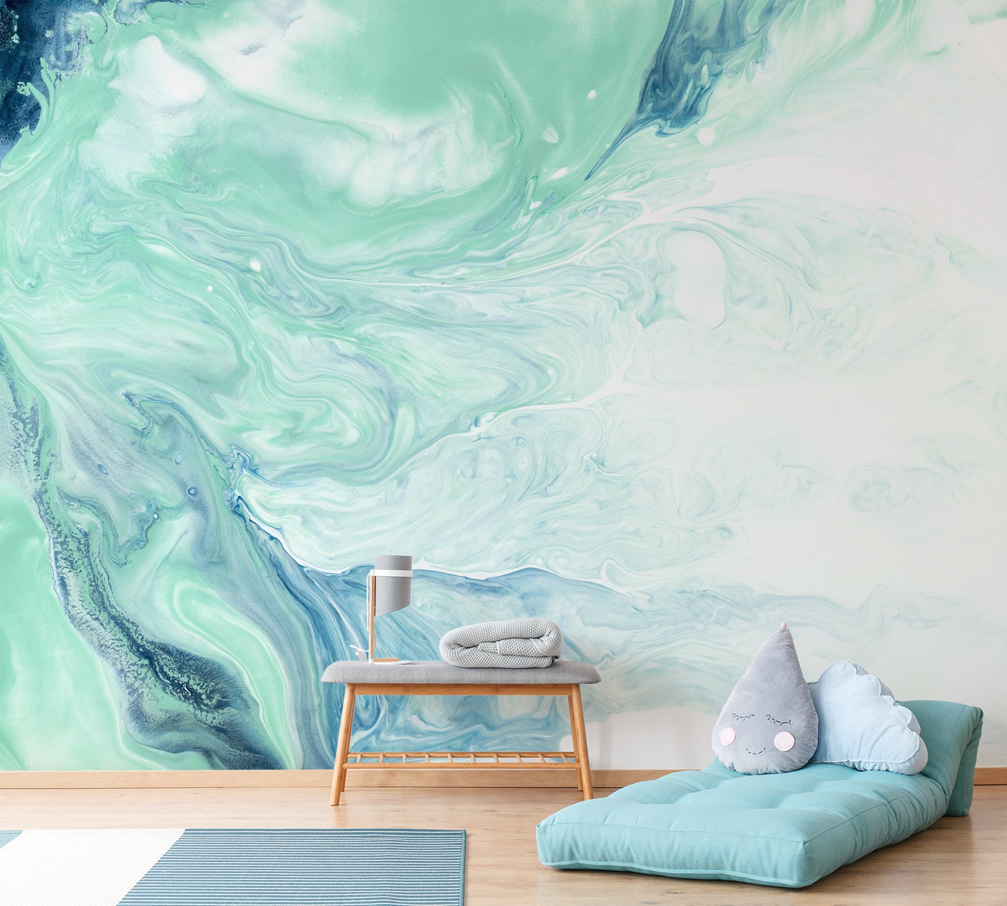 Teal Color Marble Wallpaper Watercolor Abstract Wall Mural Etsy