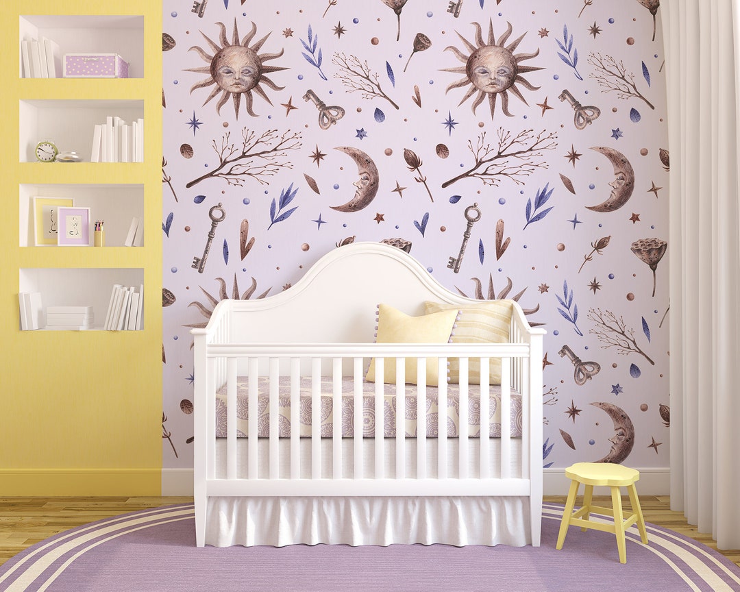 Kids Wallpaper, Astrology Symbols, Sun and Moon Wallpaper, Nursery Wall ...