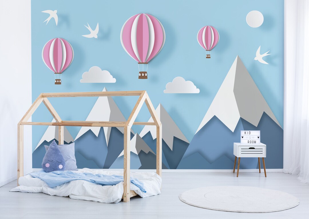 Mountains & Hot Air Balloons Wallpaper, Kids Wall Mural, Peel and Stick ...