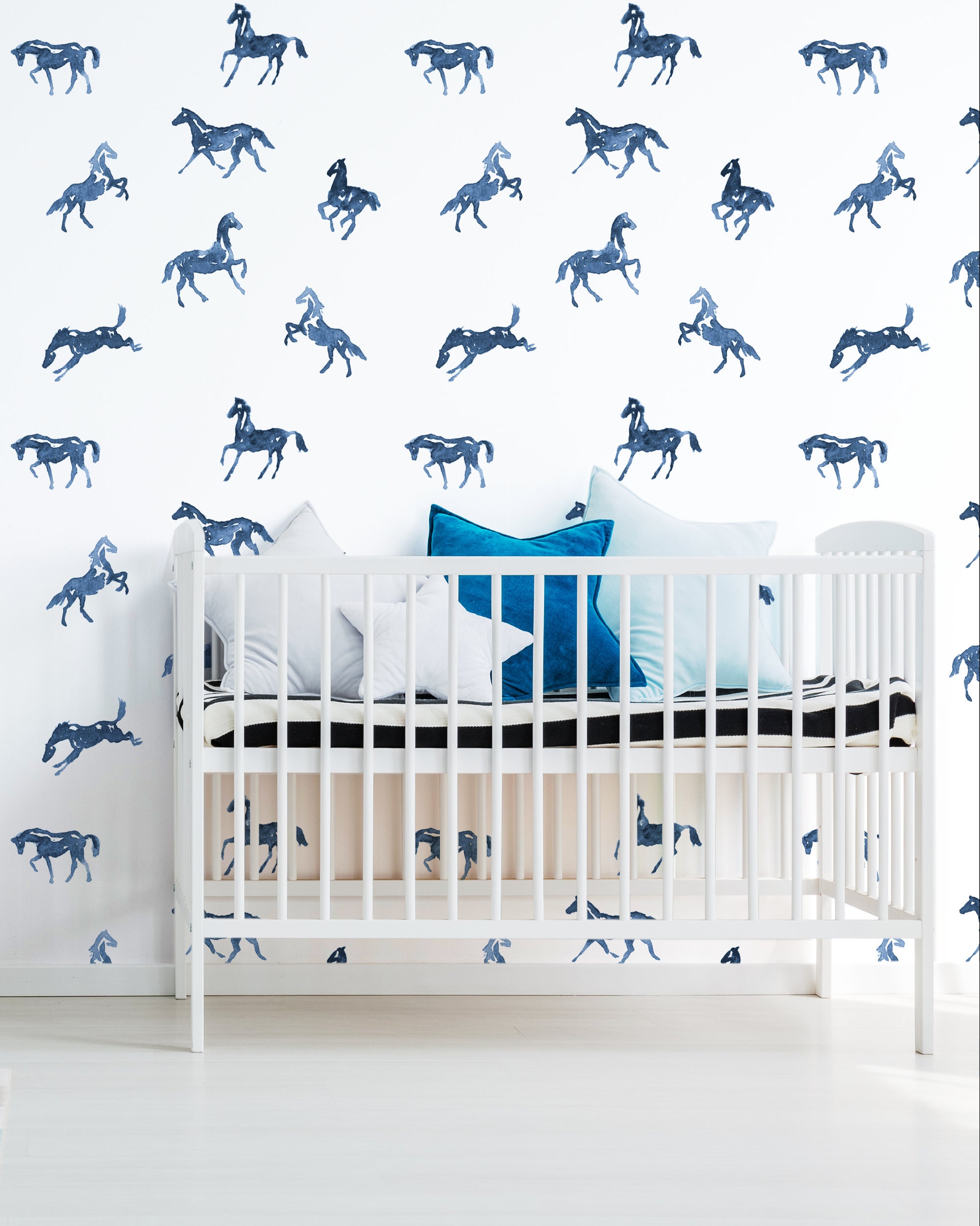 Hand Painted Horses Wallpaper Peel and Stick Kids Wall Mural Etsy