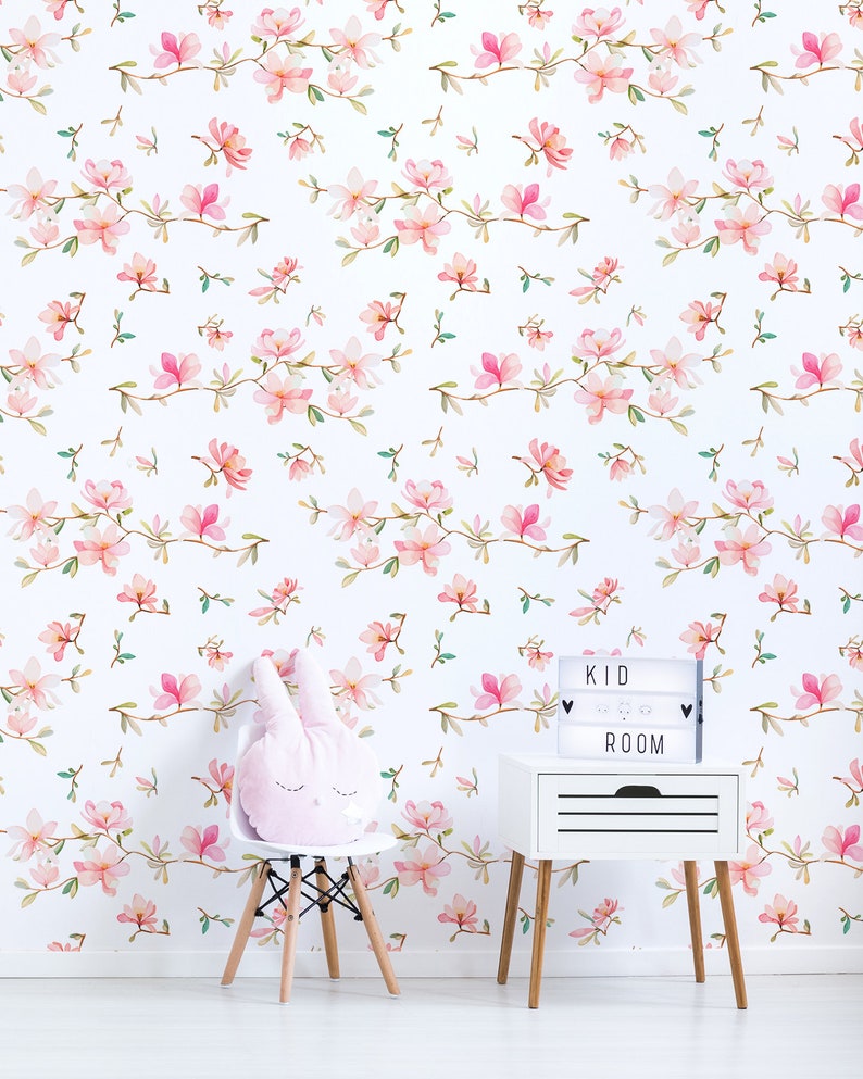 Kids Wallpaper With Spring Flowers and Branches Peel and - Etsy