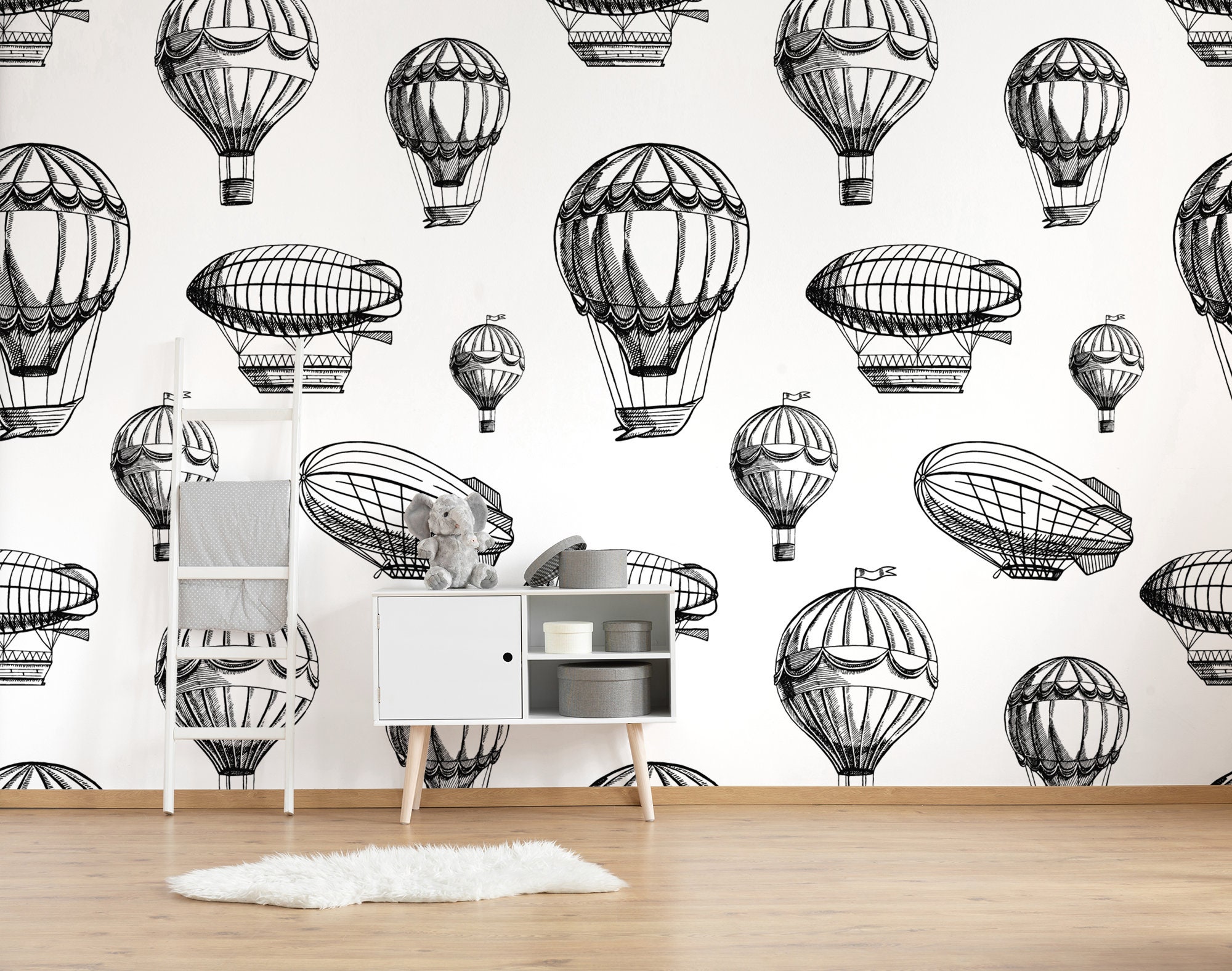 Kids Wallpaper With Hot Air Balloons Peel and Stick Wall - Etsy