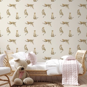 Cheetah wallpaper, animal wall mural, watercolor wallpaper, nursery wall print, kids wall mural, peel and stick or traditional wallpaper