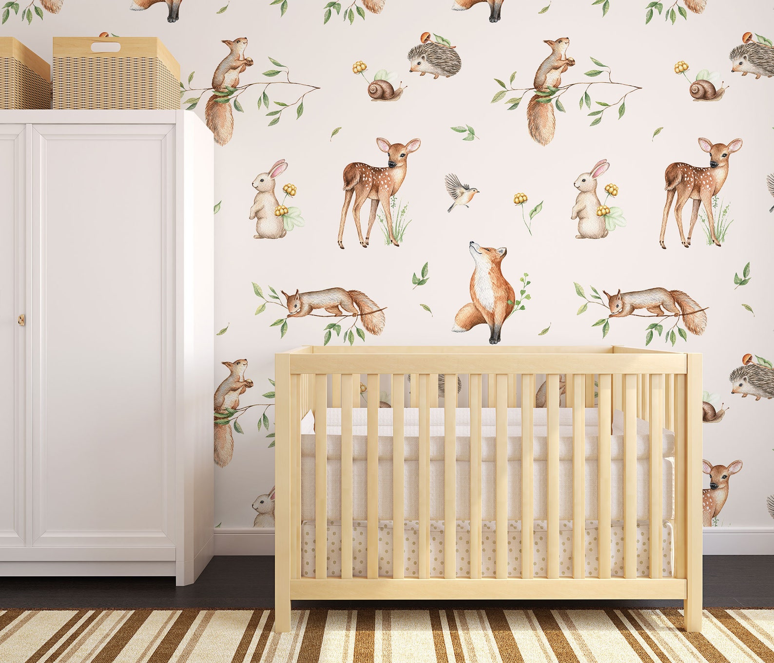 Forest Animals Wallpaper, Kids Nursery Wallpaper, Fox, Deer, Watercolor ...