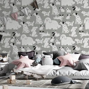 Kids nursery wallpaper, dogs wallpaper, baby room wallpaper, kids wall mural, peel and stick or traditional wallpaper