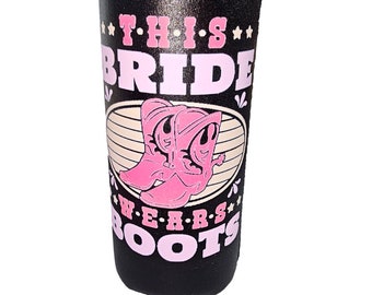 This Bride Wears Boots Slim / Regular Can Cooler Sleeves, Premium 4mm Neoprene Drink Beer Coolers, 12 oz Can Holder (QP46)