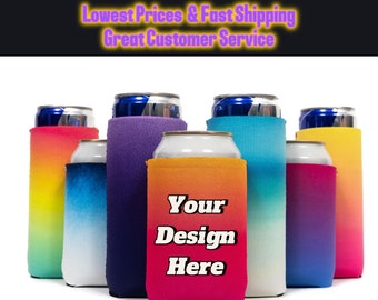 Personalize Ombre Regular & Slim Can Cooler Sleeves Full Color Custom 12oz 4mm Neoprene, High Quality Gradient Beverage Can Holder - QPOMBRE