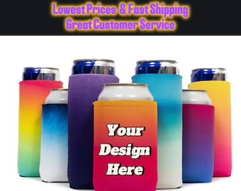 Personalize Ombre Regular & Slim Can Cooler Sleeves Full Color Custom 12oz 4mm Neoprene, High Quality Gradient Beverage Can Holder - QPOMBRE