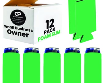 12 Slim Foam Can Cooler Sleeves, Premium 4mm Thick Poly Foam Skinny Blank Drink Beer Coolers, 12 oz Beverage Slim Can Holder