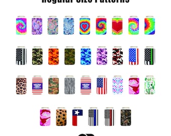 Can Cooler Sleeves, Neoprene 4mm Premium Pattern 12 oz Regular Size Can Coolers - 1 Unit