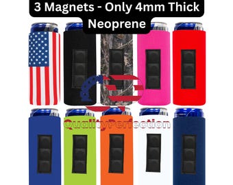 Magnetic Slim Blank Can Cooler Sleeve 4mm Neoprene Thick Insulation 1 Unit - 3 Magnets - Skinny 12 oz Can Holders (lowest price )