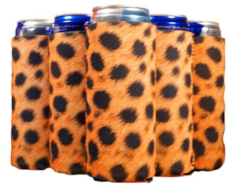Cheetah Slim Can Cooler Sleeves Insulated, Beer Drink Neoprene 4mm Thickness for 12 oz Tall Skinny Beverage - 6, Cheetah - Free Shipping