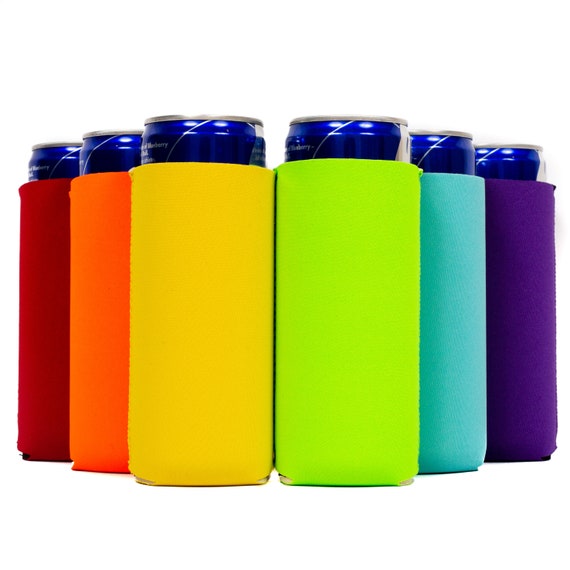 Assorted Slim Can Sleeves, Skinny Blank 4mm Neoprene Beer Coolies, Compatible with 12 oz Slim Cans- Set of 6 Multi Color