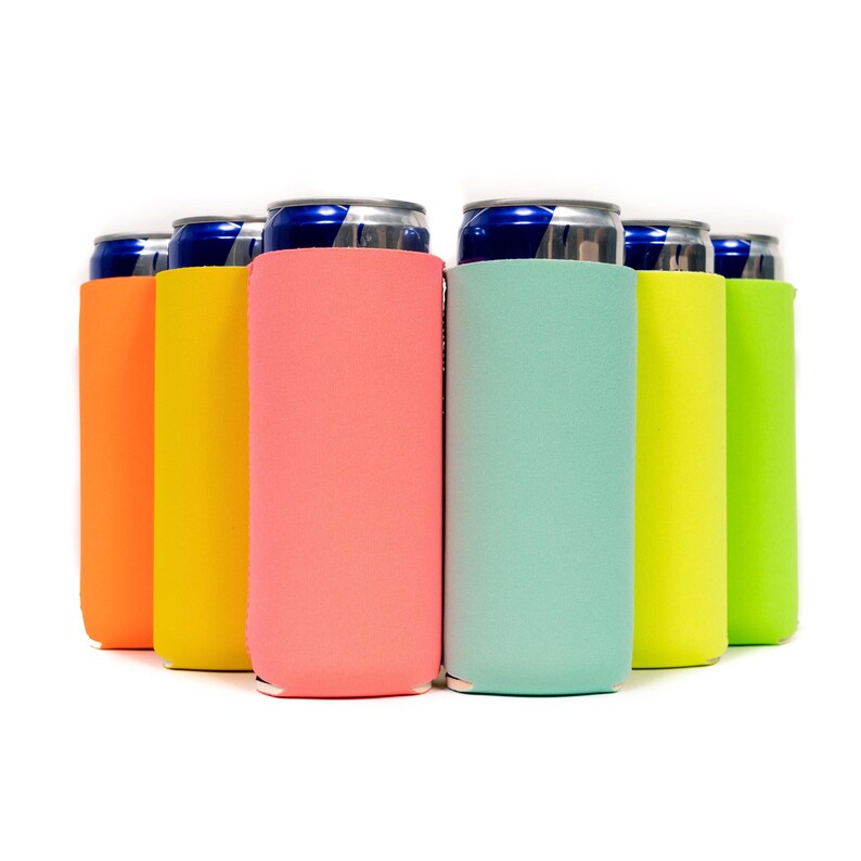 Assorted Slim Can Sleeves, Skinny Blank 4mm Neoprene Beer Coolies, Compatible with 12 oz Slim Cans- Set of 6 Multi Color Summer