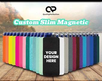 Personalize Magnetic Can Cooler Sleeve Slim 4mm Neoprene Beer Skinny Can Holder 12oz Custom Recreate Any Design Print Both Sides - 3 MAGNETS