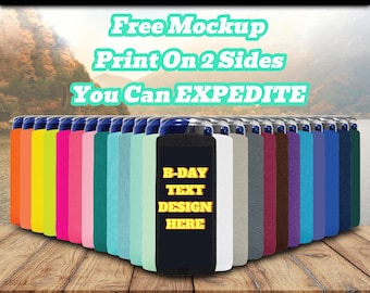 Happy Birthday Slim Can Coolers Sleeve, Custom 45 Monograms Skinny Holder 4mm Neoprene Personalized Beer Party favor Recreate any design