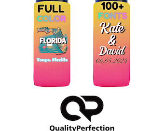 State Wedding Slim Can Cooler Sleeves, 12 oz Regular Size Full Color Custom 4mm Neoprene Personalize Print Both Sides No Extra Fee (QP73)