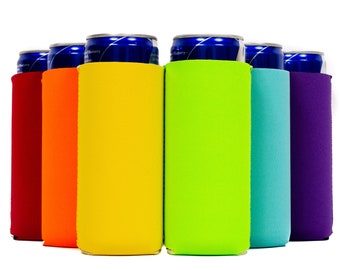 Multi Color Slim Can Sleeves, Skinny Blank Neoprene Beer Coolers, Compatible with 12oz Slim Cans (6 Multi Color) 12