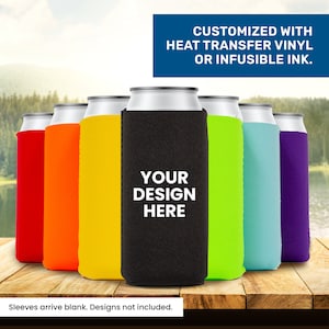 Wholesale Can Cooler Sleeves, Slim and Regular 12 oz Size Blank Neoprene Beer Coolers,  4mm Thick Neoprene - 1 Unit