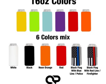 16 oz Can Cooler Sleeves Thick Neoprene for Beer Coolies, Tallboy - Black, White, Flag, Black Flag with Thin Line - 6 Pack