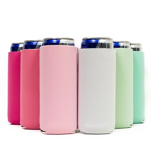 Assorted Slim Can Sleeves, Skinny Blank 4mm Neoprene Beer Coolies, Compatible with 12 oz Slim Cans- Set of 6 Multi Color Spring