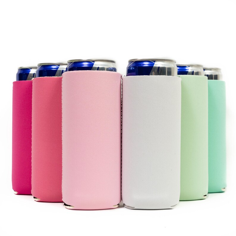 Assorted Slim Can Sleeves, Skinny Blank 4mm Neoprene Beer Coolies, Compatible with 12 oz Slim Cans- Set of 6 Multi Color Spring