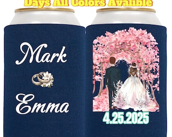 Wedding Custom Can Coolers Sleeves, Personalized Full Color Monogrammed Neoprene Can Holder, Wedding Reception Favor, Party Gift QPW2