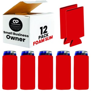 Slim Can Cooler Sleeves, 4mm Thick Poly Foam Skinny Blank Drink Beer Coolers, 12 oz Beverage Slim Can Holder ( 1- 12 - 25 - 50 units ) QP100