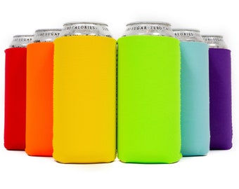 16 oz Can Cooler Sleeves ,Neoprene Blank Beer Coolie, 4mm Thickness Tallboy Compatible with 16 oz  (Multi Color, 6)