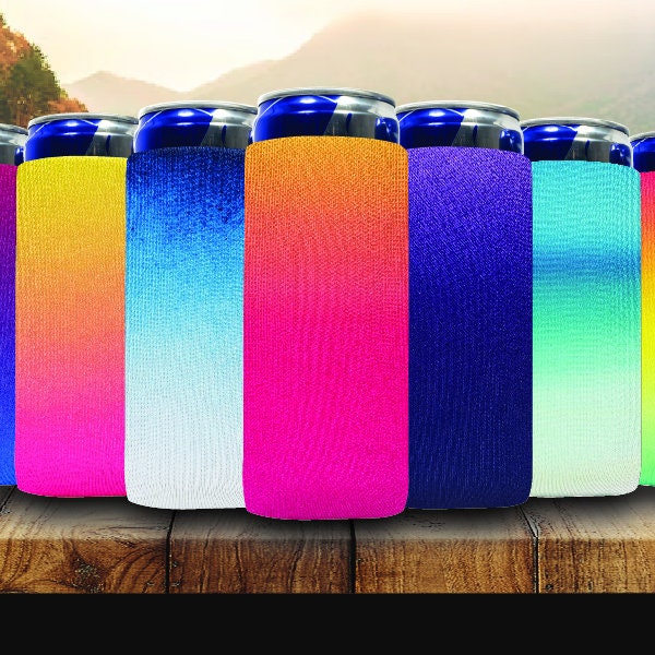 Ombre Slim Can Cooler Sleeves 12oz Ombre Colors 4mm Thick Neoprene, Skinny Size High Quality