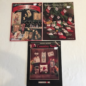 Vintage Cross Stitch Patterns, Choose Christmas Homespun Words of Wisdom, or Choose Miniature Christmas Stockings or Choose Country Noel.
