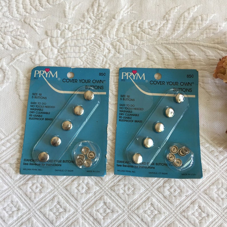 Vintage Prym 5 Size 18 Buttons to Cover With Fabric. Cover Your Own Buttons With Easy