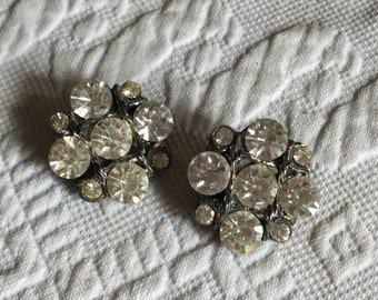 Vintage Rhinestone Fancy Buttons. Two 9 Rhinestone Silver Setting Jacket or Coat Buttons. Adorn a Hat or Purse.