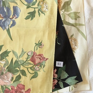 Choose Color Cotton Brocade Iris Pillow Fabric. Accent Weight Fabric. Iris Designs on Cream, Black and Yellow Backgrounds.