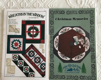 Edredón de pared navideña y corredores de mesa, coronas en la ventana de Cindi Edgerton o patrón de falda de árbol, recuerdos de Navidad, 62 "+ medias.